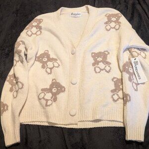 NWT No Boundaries Button-Front Cardigan Teddy Bear in Almond XXS